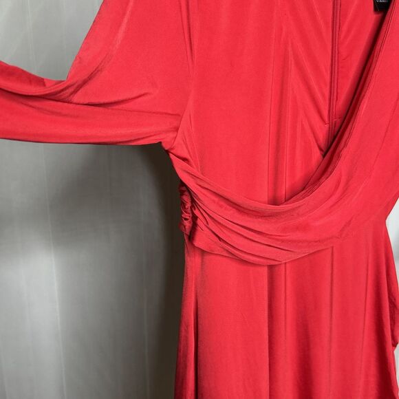 H:ours Dress Mini Red Color Draped Waist Cutout Ruched Long Sleeves Ariya Sz XL - Picture 9 of 11
